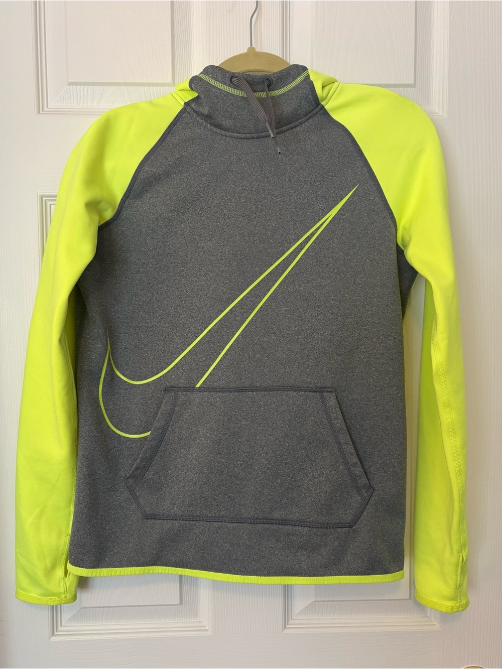 NIKE DRI-FIT SWOOSH SPORT HOODIE WOMENS SZ SMALL GRAY/NEON YELLOW WARM WORKOUT